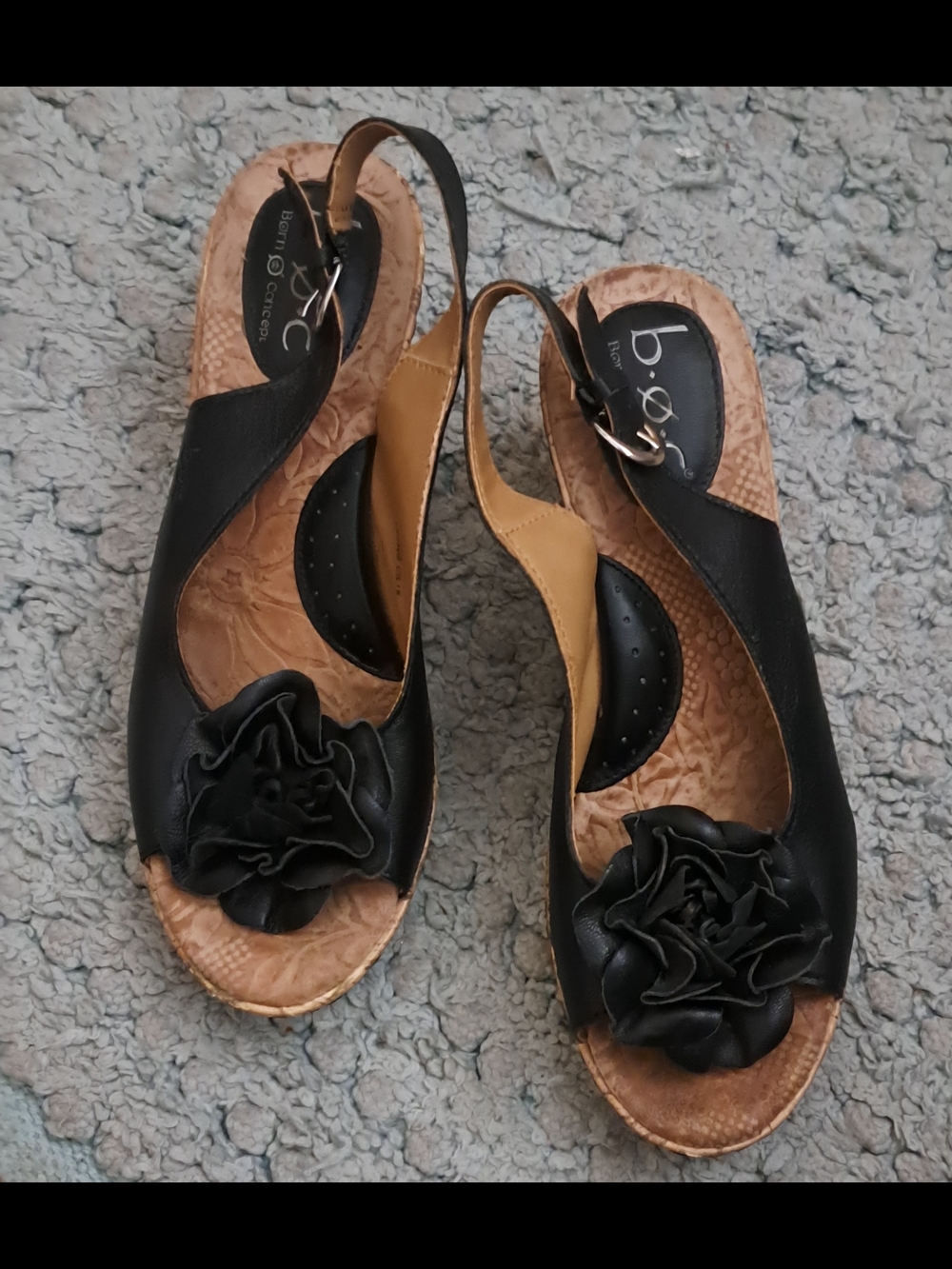 b.o.c. Black Floral Slingback Sandals with Tan Footbed